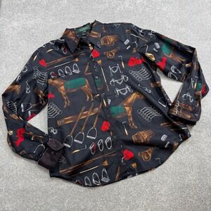 Lauren Ralph Lauren Equestrian Western Shirt Horse Print Cotton Bridle L Petite